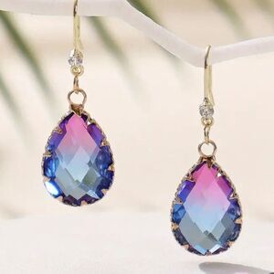 Pink Blue Ombre Crystal Rhinestones Drop Dangle Earrings